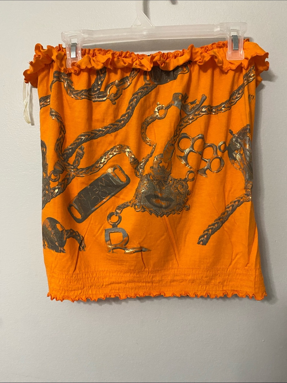 Rocawear Y2K Orange Tube Tank with Metallic Chain Print Woman XL